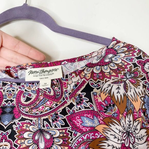 Norm Thompson Floral Print Fuchsia Blouse Sz 1X - Picture 7 of 8